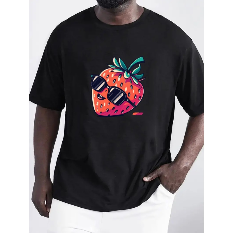 

Strawberry With Glasses Print T Shirt, Tees For Men, Casual Short Sleeve T-shirt For Summer