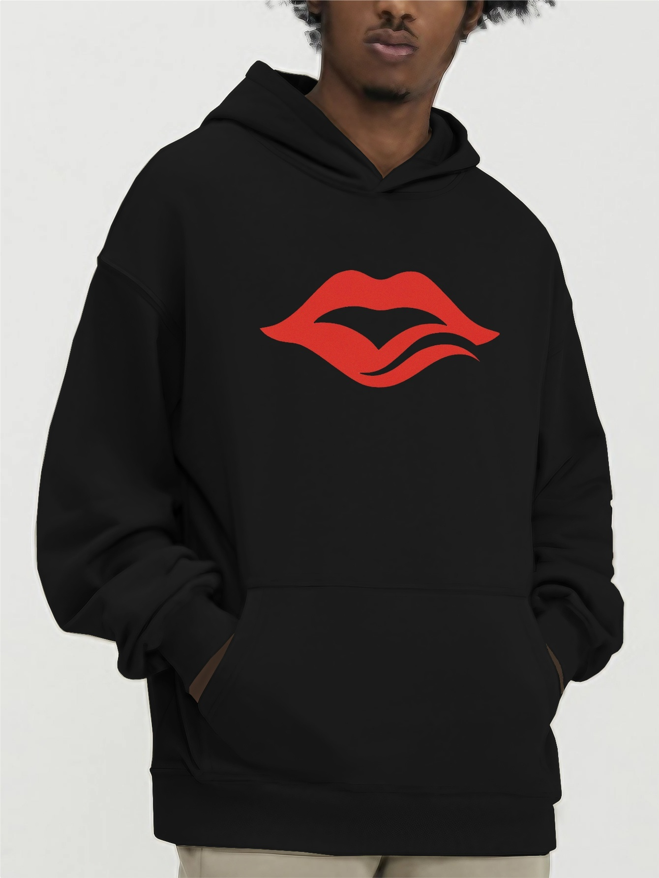 Sexy Red Lips Print Hoodie Men s Casual Creative Graphic Temu