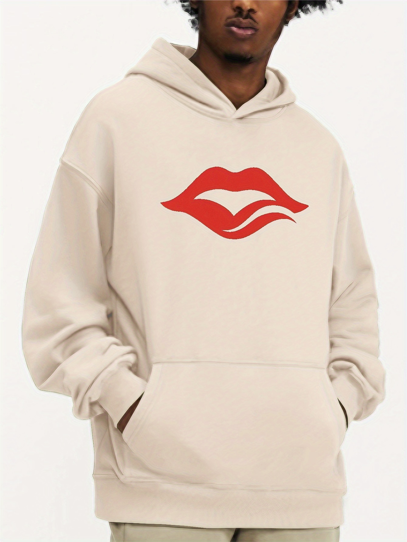 Sexy Red Lips Print Hoodie Men s Casual Creative Graphic Temu