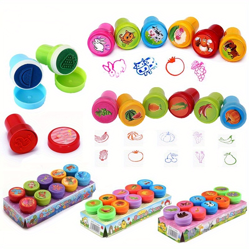 12Pcs/Box Children Toy Rubber Stamps Cartoon Fruits Kid Seal Diy Scrapbook  Photo Album Decor Stamper High Quality Simple