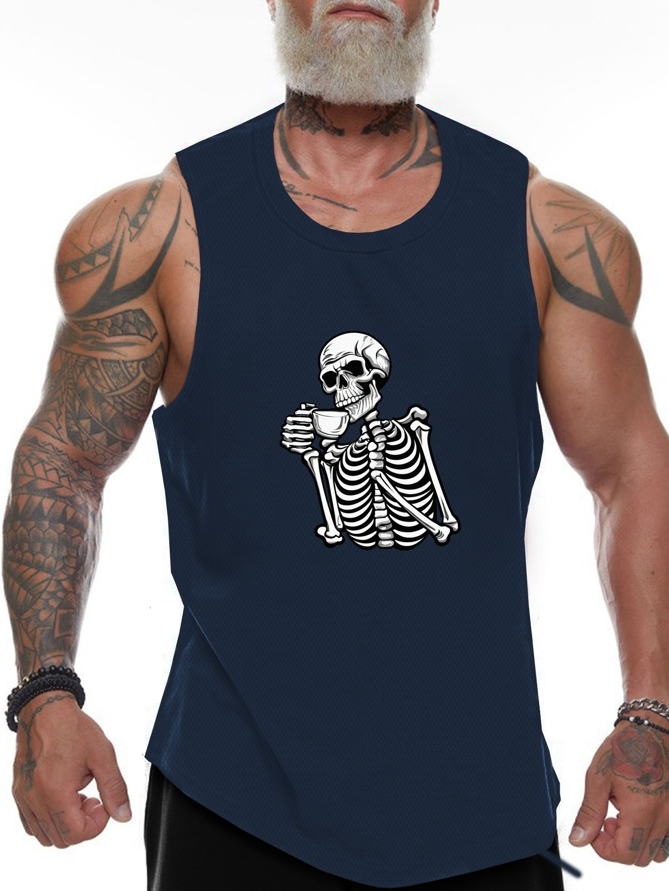 Plus Size Men's Tank Top Skeleton Coffee Graphic Print - Temu Denmark