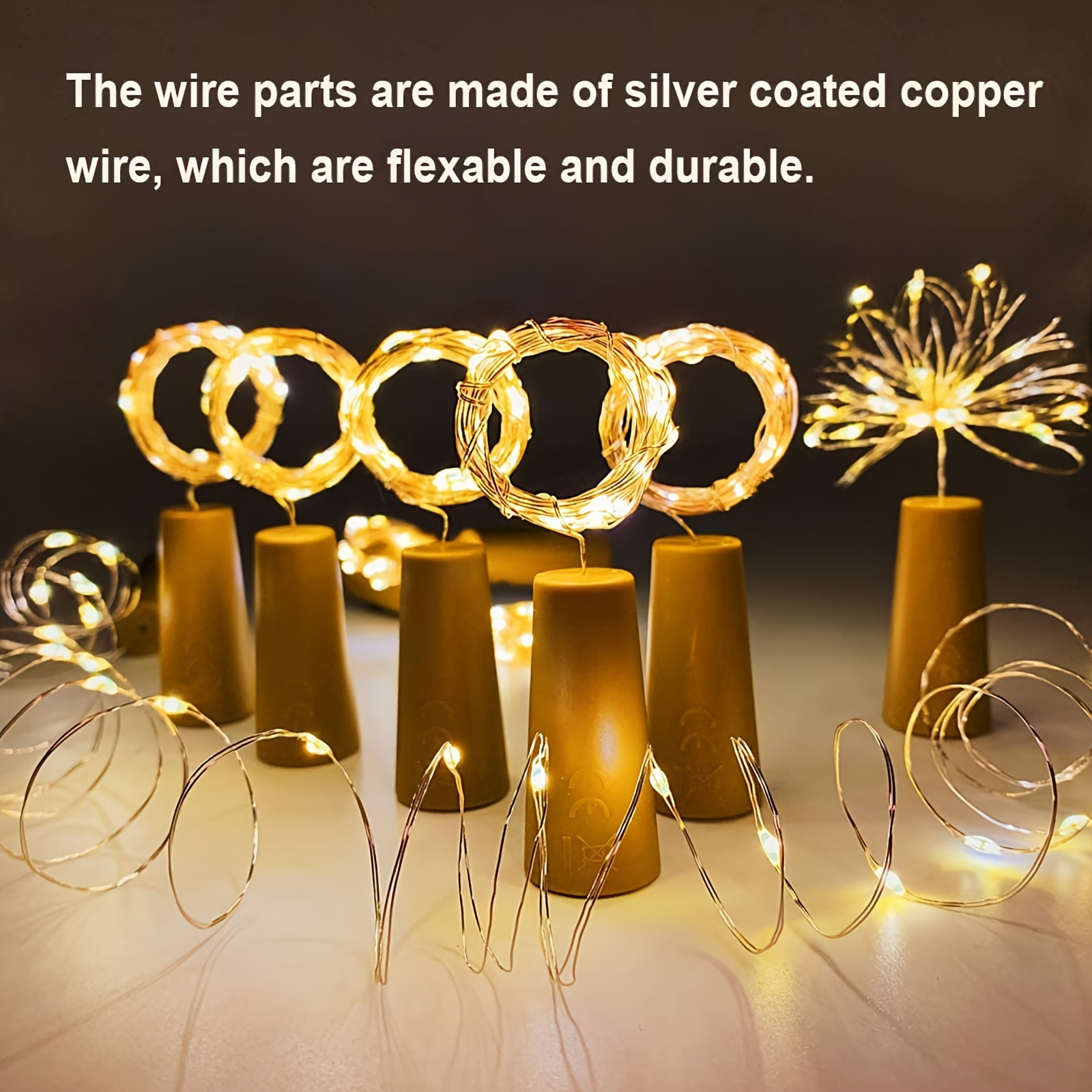 20 Led Wine Bottle Lights Cork Silvery Wire Cork Lights - Temu Philippines