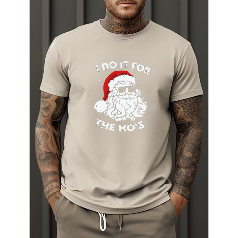 

Christmas Style Santa Print Men's Trendy Short Sleeve T-shirts, Comfy Casual Breathable Tops For Men's Fitness Training, Jogging, Outdoor Activities