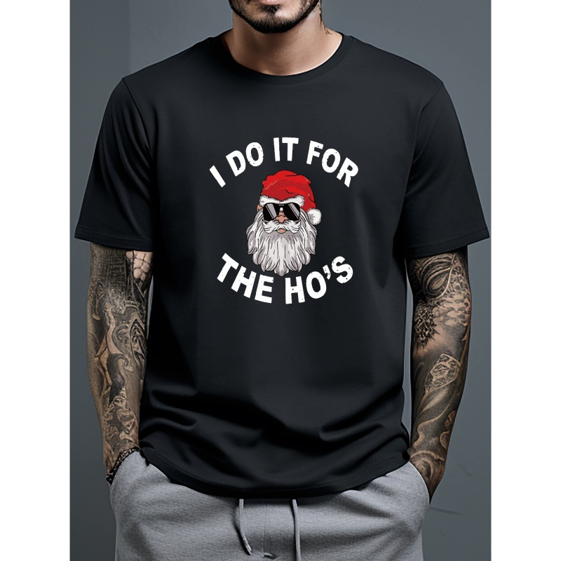

Christmas Santa Print Men's Trendy Short Sleeve T-shirts, Comfy Casual Breathable Tops For Men's Fitness Training, Jogging, Outdoor Activities