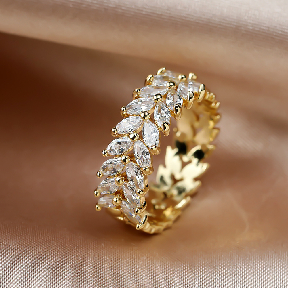 Image of Full Zirconia Inlaid Flashy Women's Luxurious Wide Ring Perfect Valentine's Day Gift