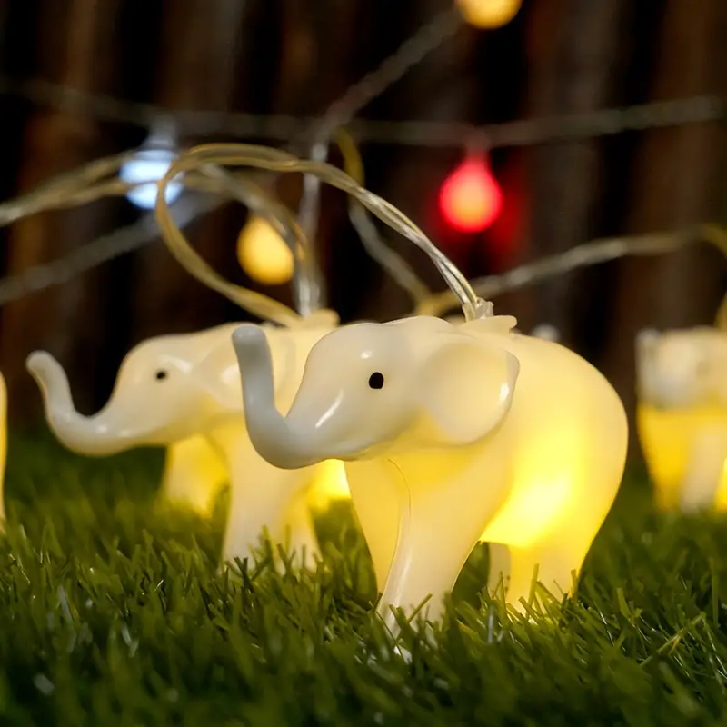 1pc 59.06inch 10 Lights White Elephant Decorative String Lights Zoo Small  Animals Room Decor, Southeast Asia Thailand White Elephant Ornaments, Christ
