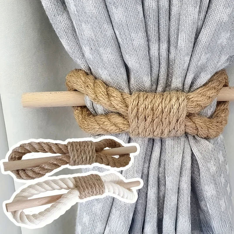 

1pc Curtain Holdback Solid Wooden Stick Simple Curtain Binding Rope, Curtain Tieback, Curtain Buckle Curtain Holdback For Room Decor Home Decor