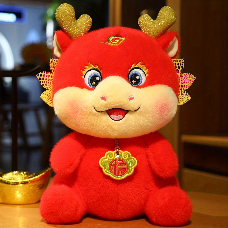 Dragon Year Mascot Dragon Treasure Doll Red Green Plush - Temu