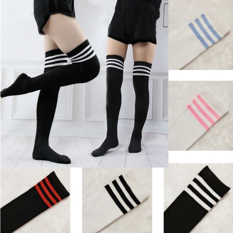 TIYRUS Calcetines largos negros y blancos para mujer, calcetines altos  hasta el muslo por encima de la rodilla, calcetines hasta la rodilla para