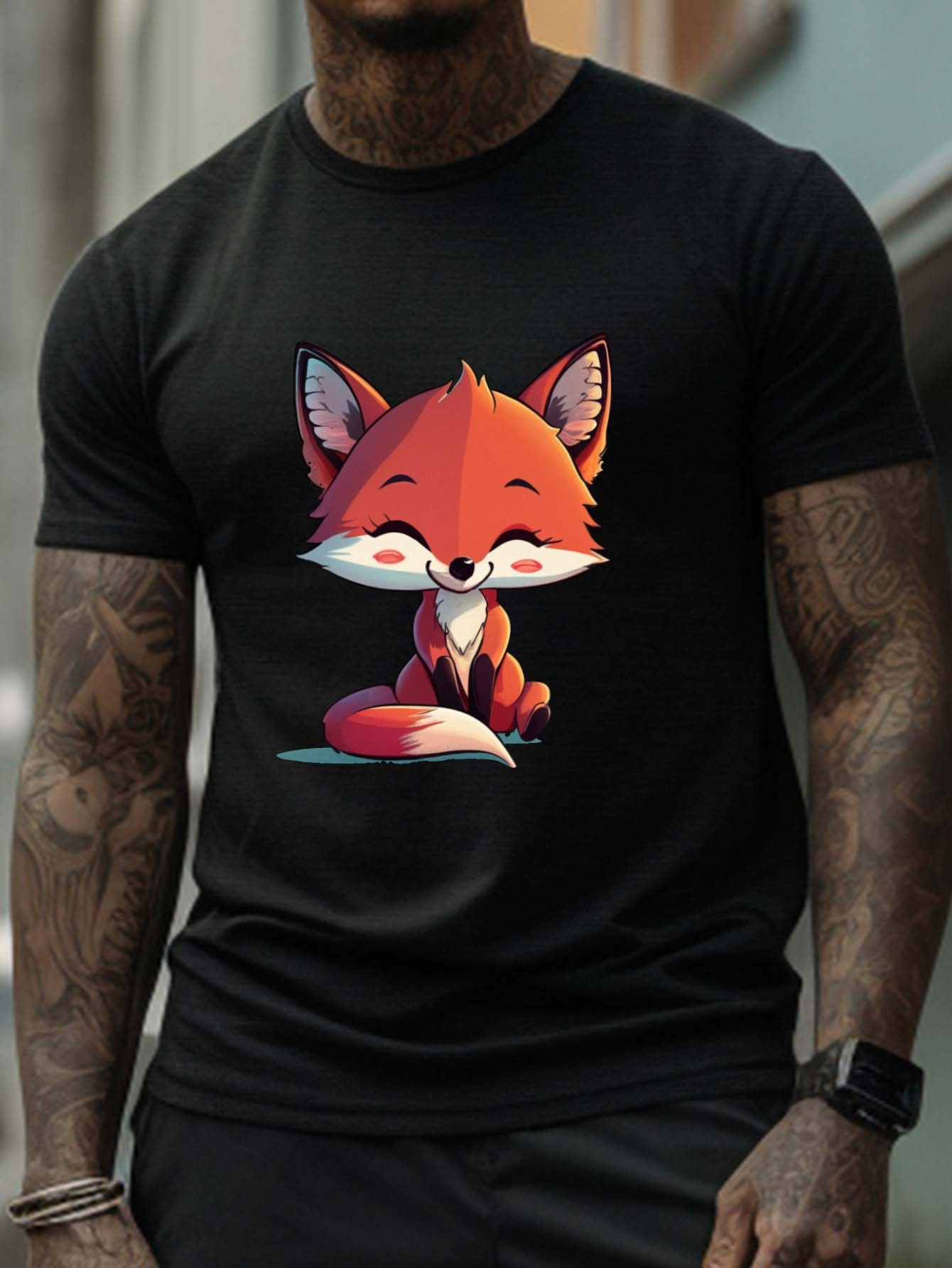 Plus Size Men's Cartoon Fox Pattern Crew Neck T shirt Casual - Temu Canada