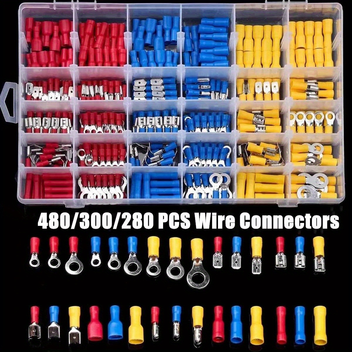 

280/300//480pcs Spade Crimp Wire Terminal, Assorted Insulated Cable Connector Electrical Wire Crimping Butting Auto Parts Kit Combination Box