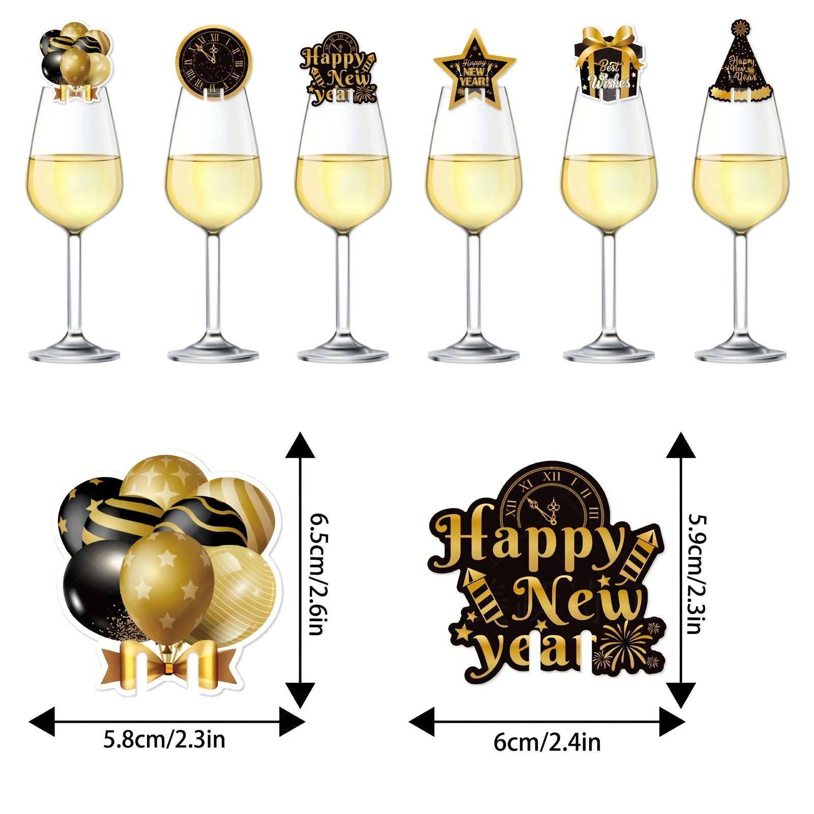 New Year's Eve 2024 Wine Glass Charms, 2024 New Years Eve Party Supplies,  Glass Tag Identifiers For 2024 Party, New Years Eve Party Cups and Party