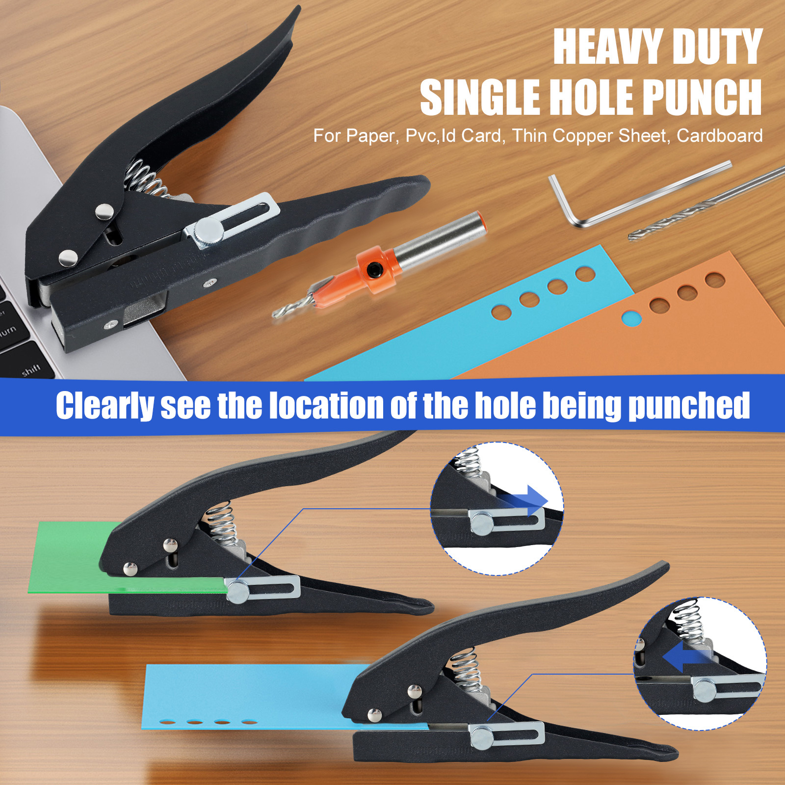 Heavy Duty Single Hole Punch Paper Edge 2 Inch Punch for Paper & PVC Cards