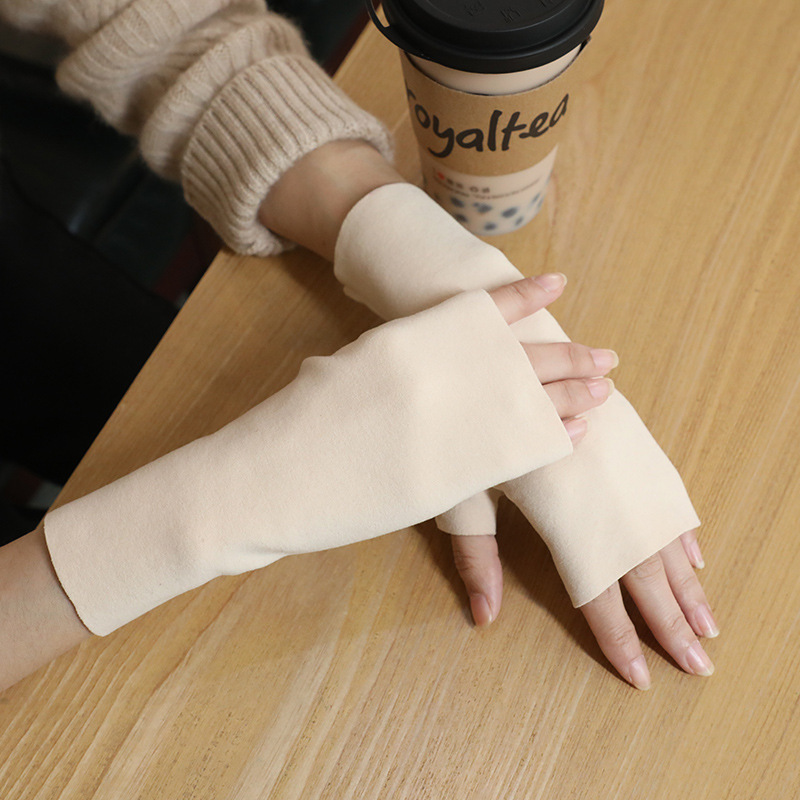 Light Luxury Monochrome Gloves Short Fingerless Warm Gloves Autumn Winter Coldproof Writing Gloves,Temu