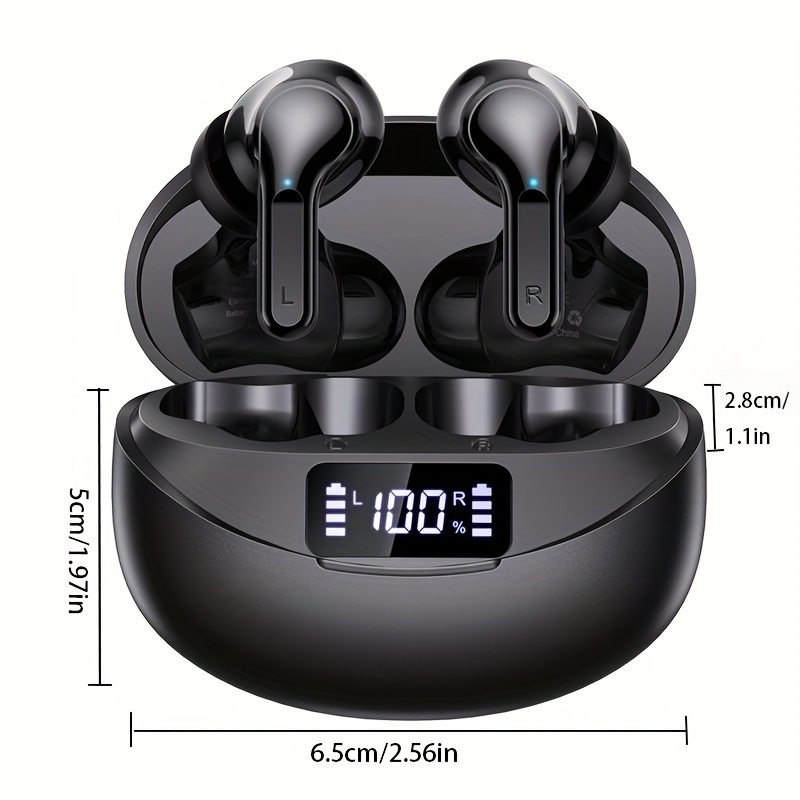 TWS Wireless Eabuds, Fones de ouvido estéreo Hi-Fi, Fone de ouvido esportivo à prova d'água, Fones de ouvido intra-auriculares com controle de toque e estojo de carregamento_voghion.com