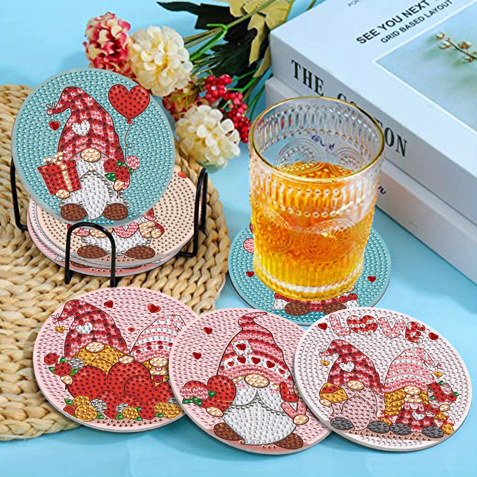 Valentine's Day Diamond Art Painting Coasters Kits With Holder Diy