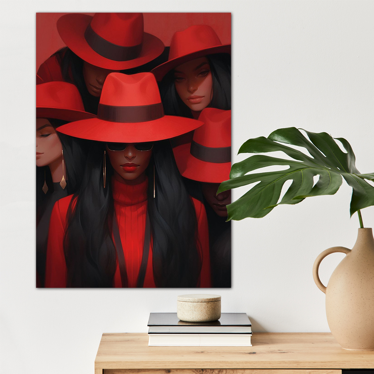 

1pc Red Hat Girls Canvas Wall Art For Home Decor, High Quality Wall Decor, Canvas Prints For Living Room Bedroom Bathroom Kitchen Office Cafe Decor, Perfect Gift And Decoration