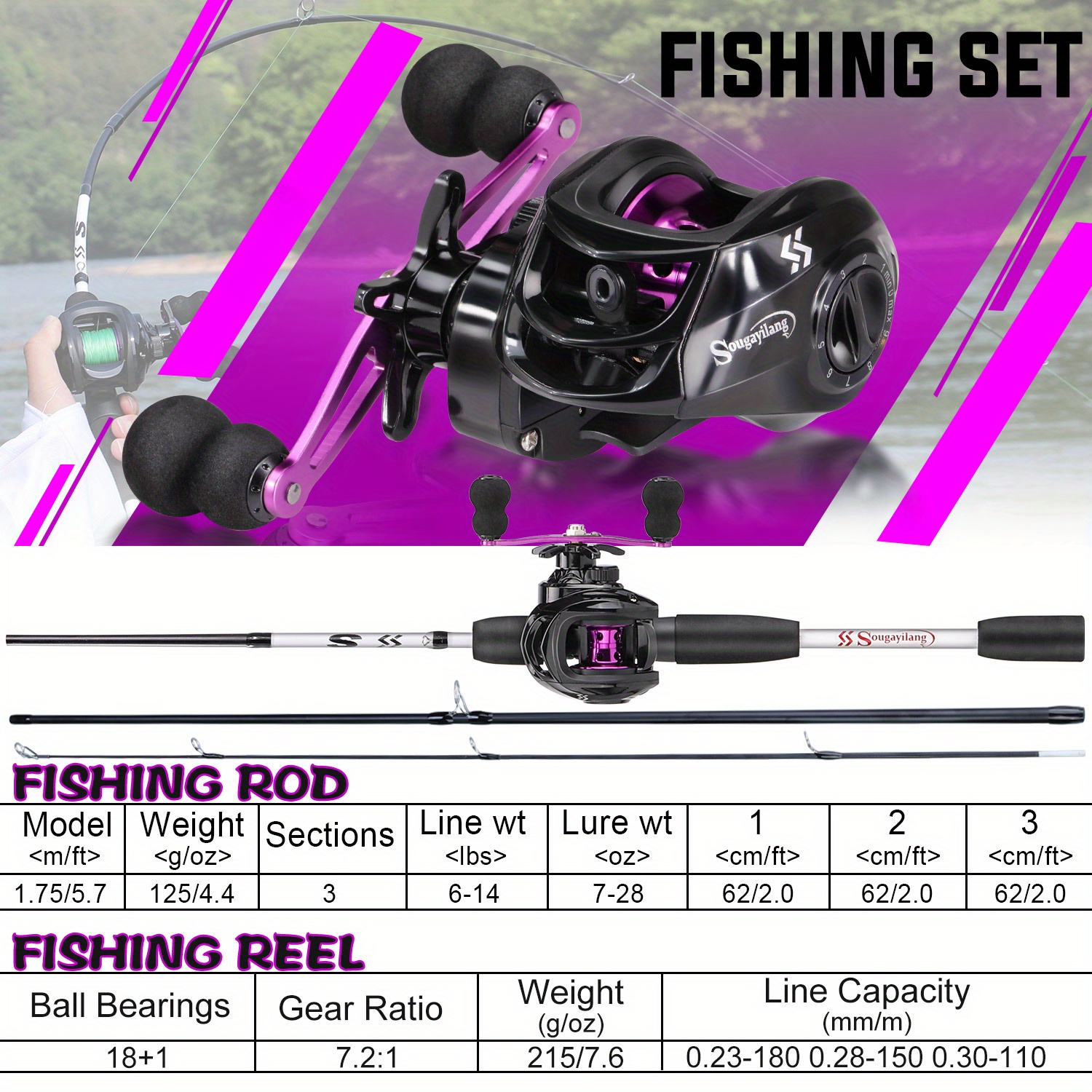 Sougayilang Fishing Rod Fishing Wheel Set 3 Sections - Temu