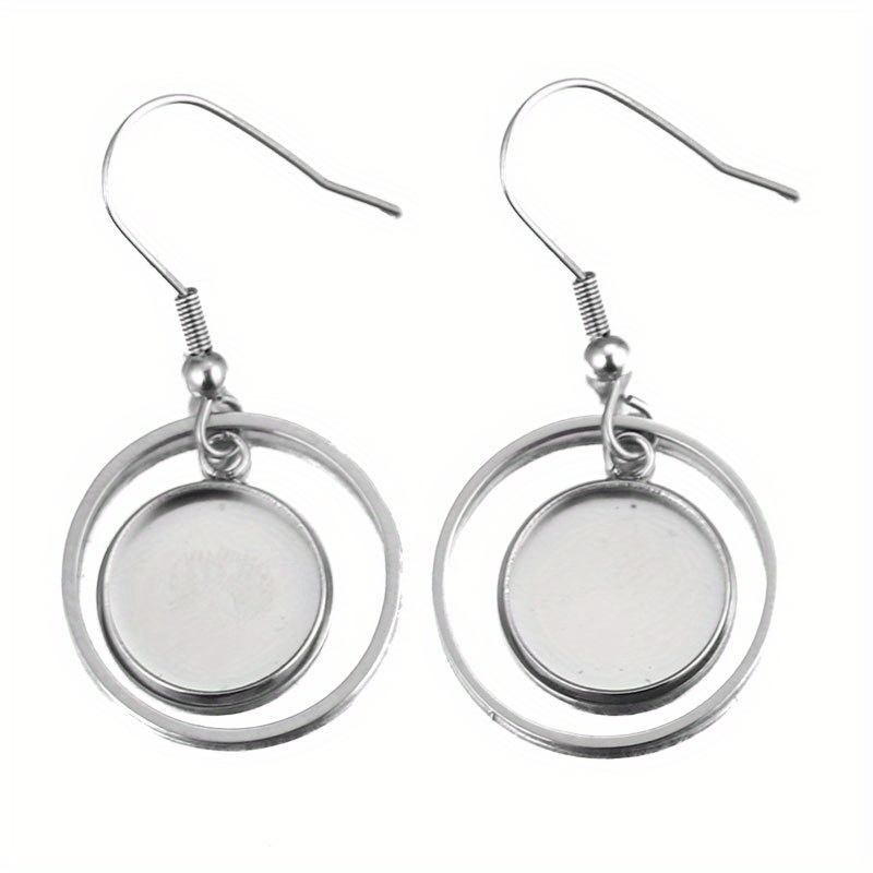 6pcs/pack 12mm Stainless Steel Tray Border Convex Round Earring Hook Blank Setting Round Dangle Earlobe Diy Glass Embossed Jewelry Making