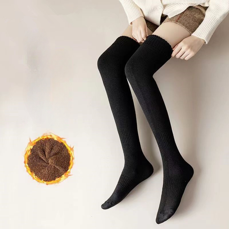 2 Pairs Women's Over The Knee Thermal Long Stockings, Solid Color Fleece  Lined Thermal Autumn Winter Casual Socks For Daily Wear - Sports & Outdoors  - Temu Austria