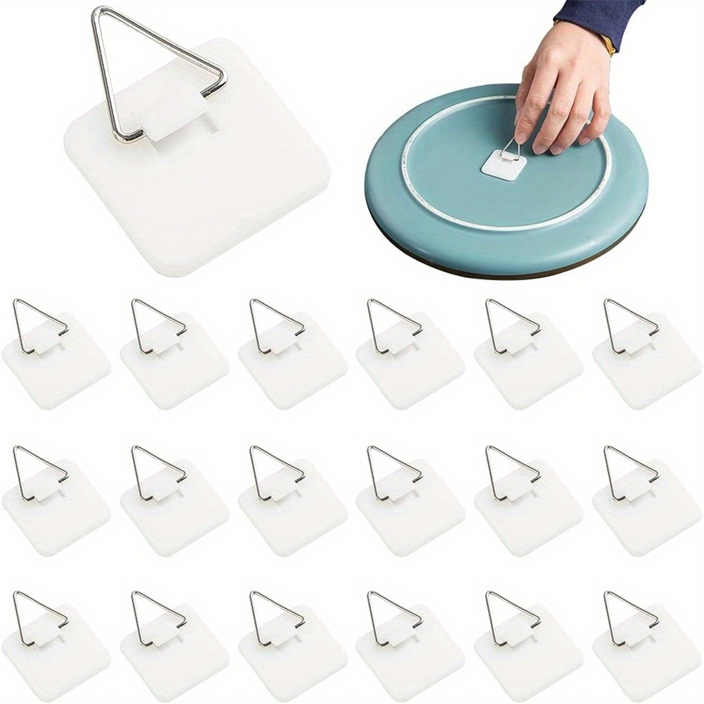 

10pcs/pack Wall Mounted Plate Hanger Display Holder, Invisible Vertical Plate Holder, Plastic Plate Wall Hanger, Self Adhesive Picture Hanger, Hanging Hook For Decorative Plates And Wall Art