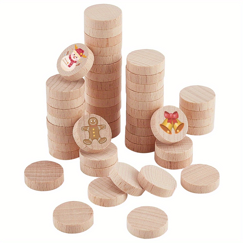 

200pcs Blank Round Wooden Discs, Wooden Circles 0.2" Thick Wooden Craft Disks, Round Slices Wooden Cutouts Ornaments, For Diy Painting Drawing Coloring, Wedding And Home Decoration