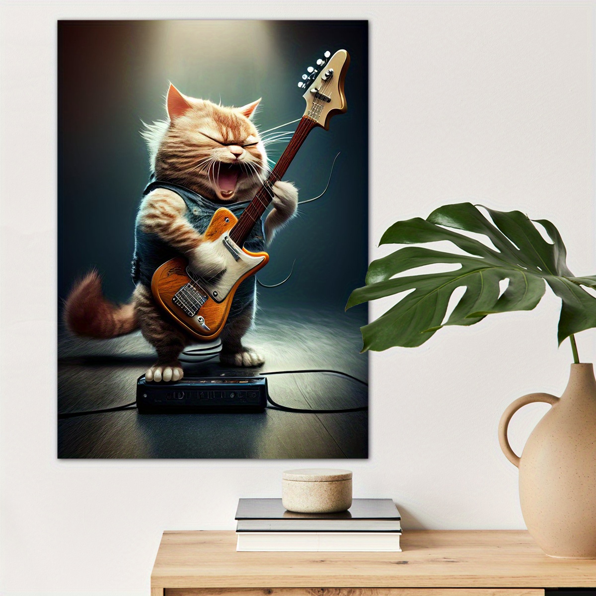 

1pc Cool Cat And Guitar Canvas Wall Art For Home Decor, High Quality Wall Decor, Canvas Prints For Living Room Bedroom Bathroom Kitchen Office Cafe Decor, Perfect Gift And Decoration