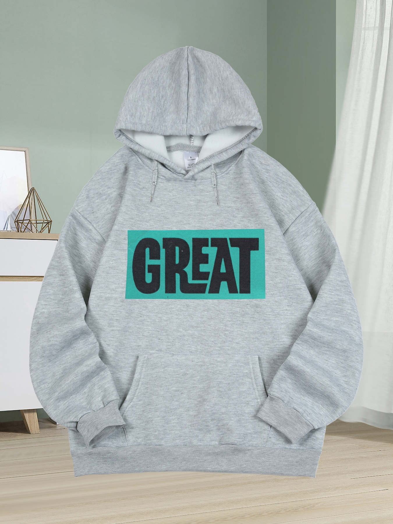 Letter Print Fleece Lined Drawstring Kangaroo Pocket Hoodie - Temu Canada