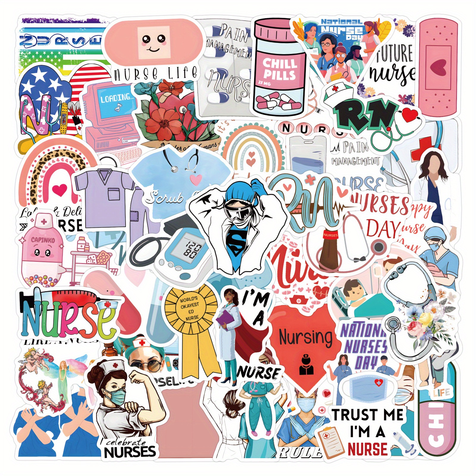 110PCS Medical Assistant Stickers Nursing Stickers Nursing School Stickers  Medical Stickers Vinyl Waterproof Stickers for Water  Bottle,Computer,Laptop,Phone,Luggage,Notebook