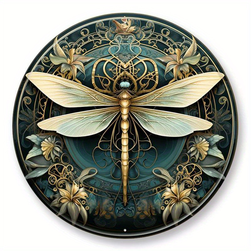 

1pc 12x12inch (30x30cm) Round Metal Tin Sign Dragonfly Wall Art Dragonfly Gifts For Women Metal Sign Dragonfly Wall Decor Vintage Hippie Tin Sign
