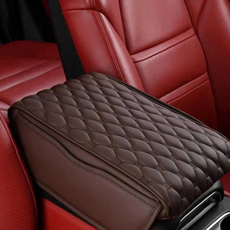 Red Car Armrest Pad Cover Auto Center Console Box PU Leather Cushion Mat