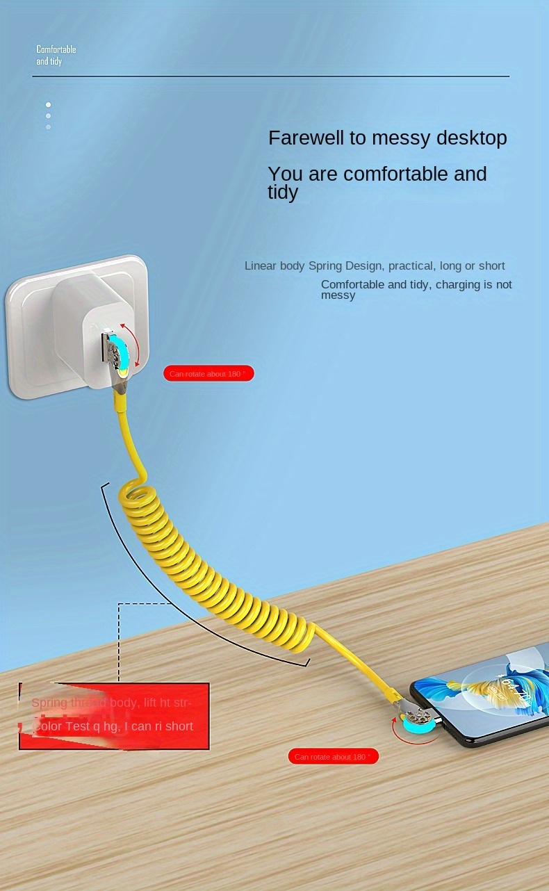 Scalable Spring Cable Mobile Phone Charging Super Fast - Temu