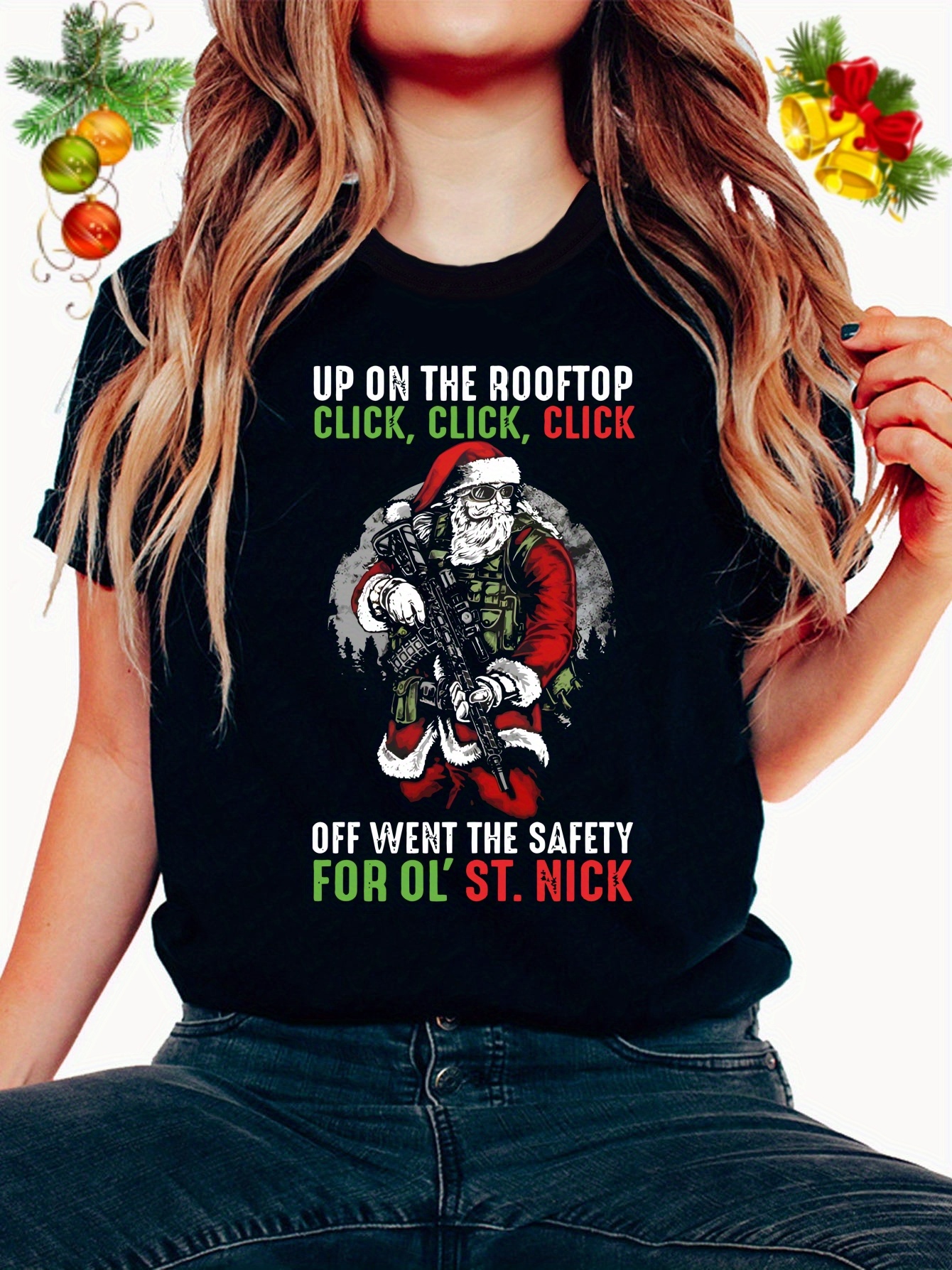 Christmas Santa Claus Graphic Casual Sports T-shirts, Fashion Round Neck  Short Sleeve Tops For Women, Women's Tops - Temu Germany