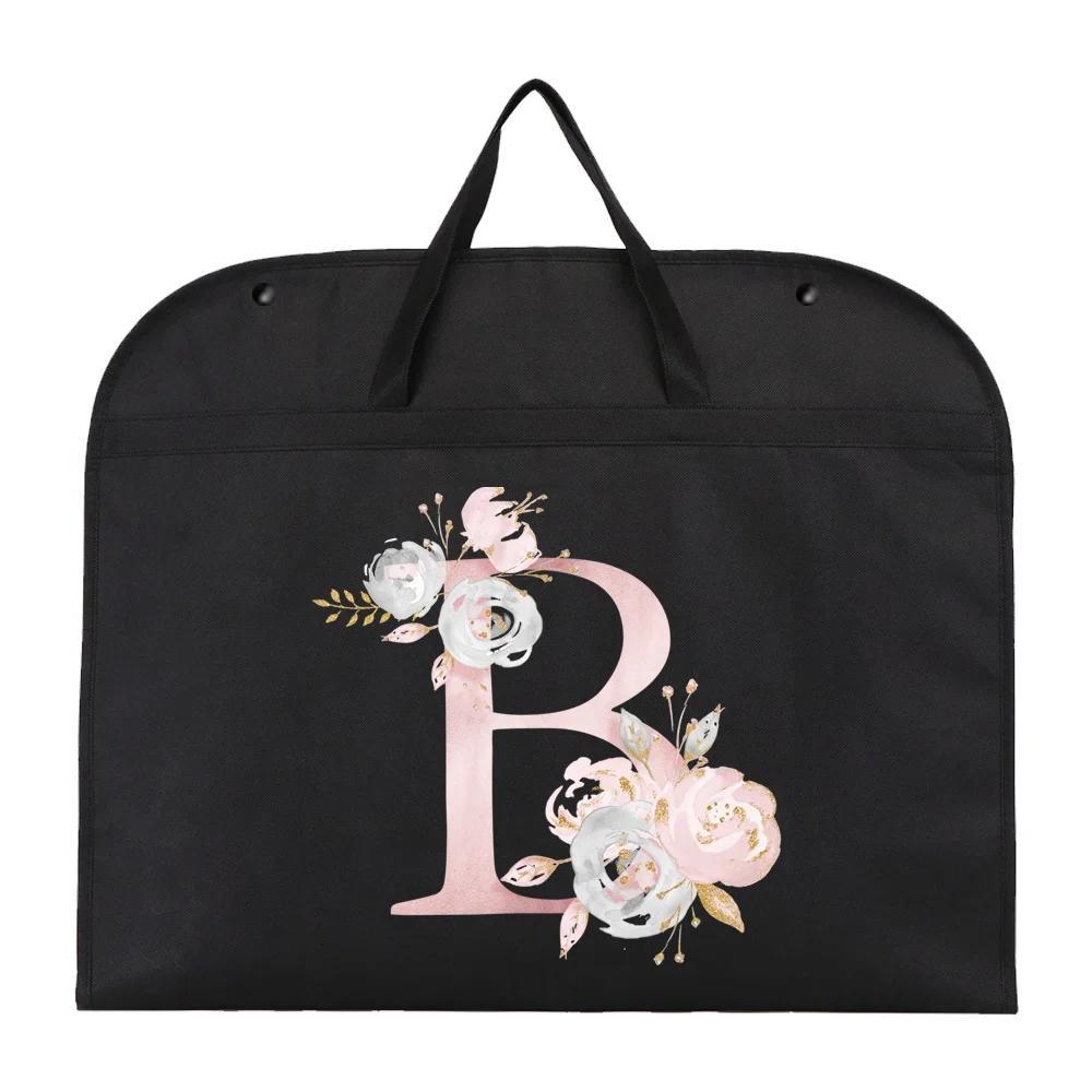 chic pink floral letter print garment bag foldable moisture proof clothing cover with zipper for travel storage details 7