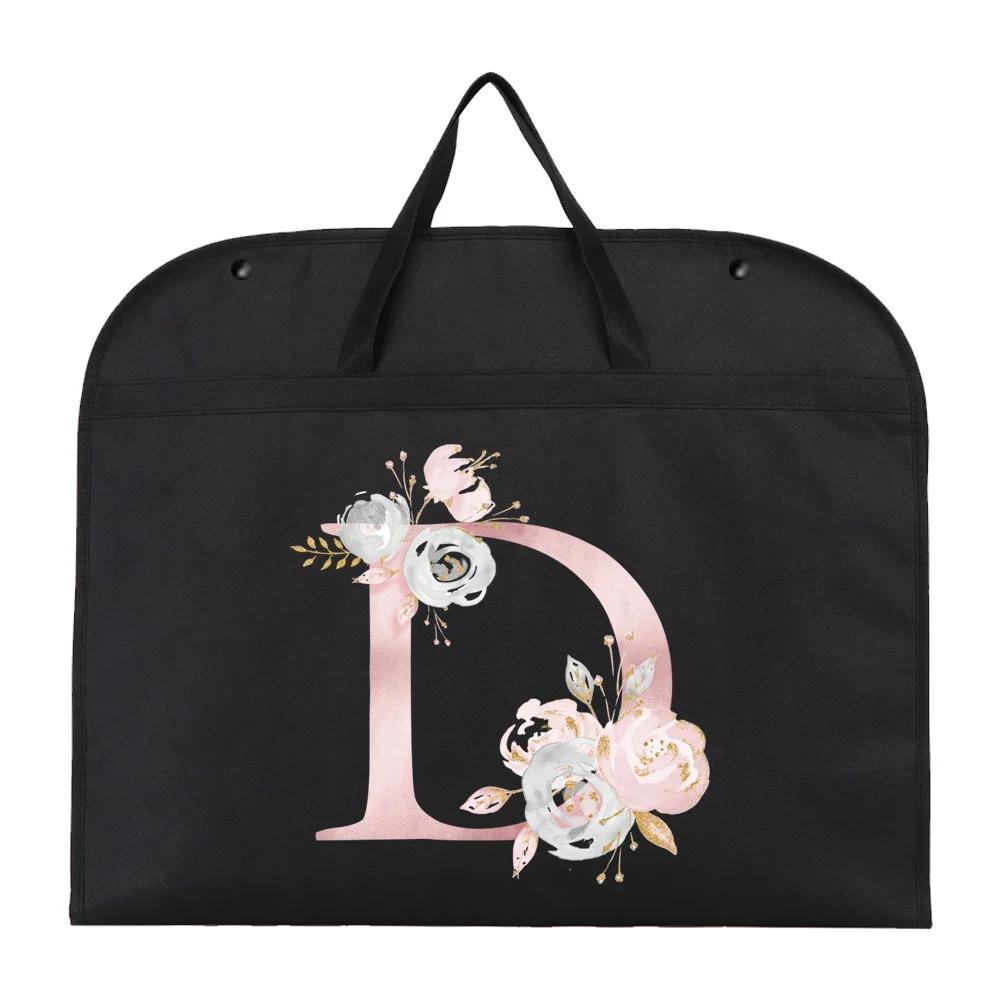 chic pink floral letter print garment bag foldable moisture proof clothing cover with zipper for travel storage details 9