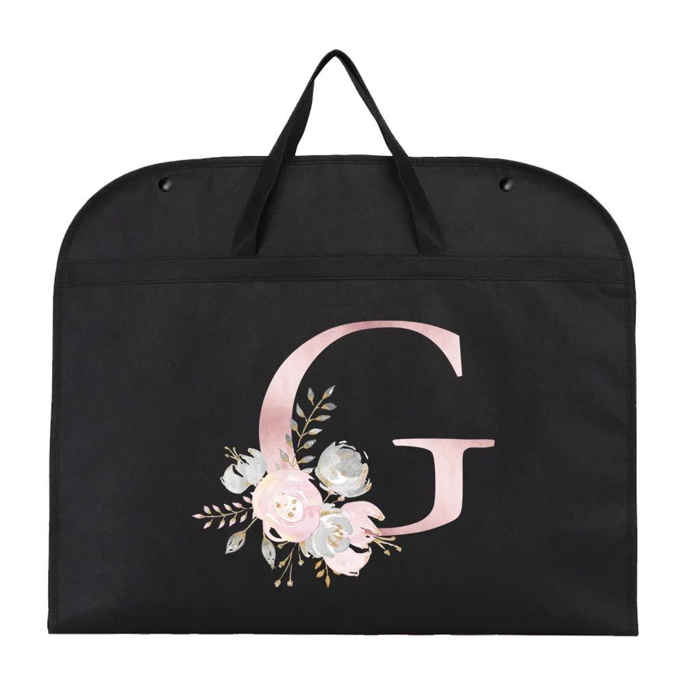 chic pink floral letter print garment bag foldable moisture proof clothing cover with zipper for travel storage details 12