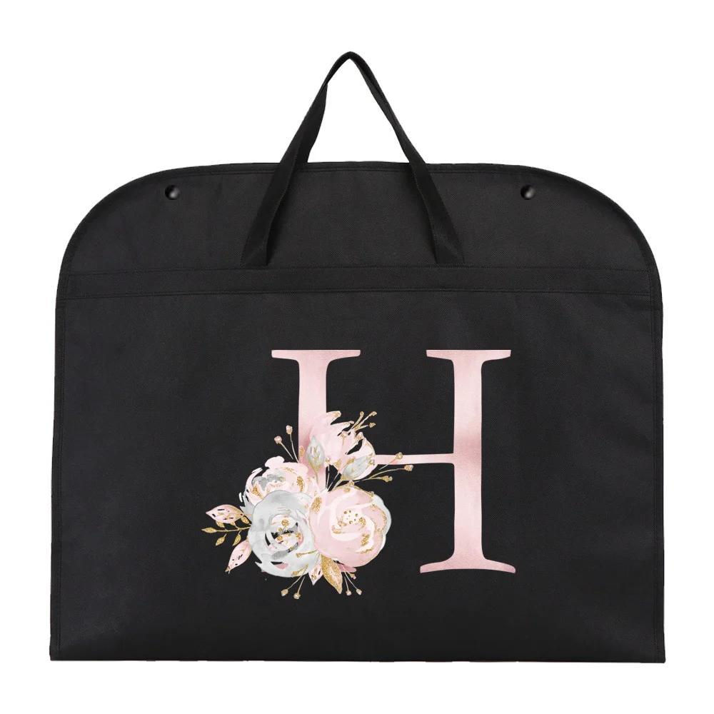 chic pink floral letter print garment bag foldable moisture proof clothing cover with zipper for travel storage details 13