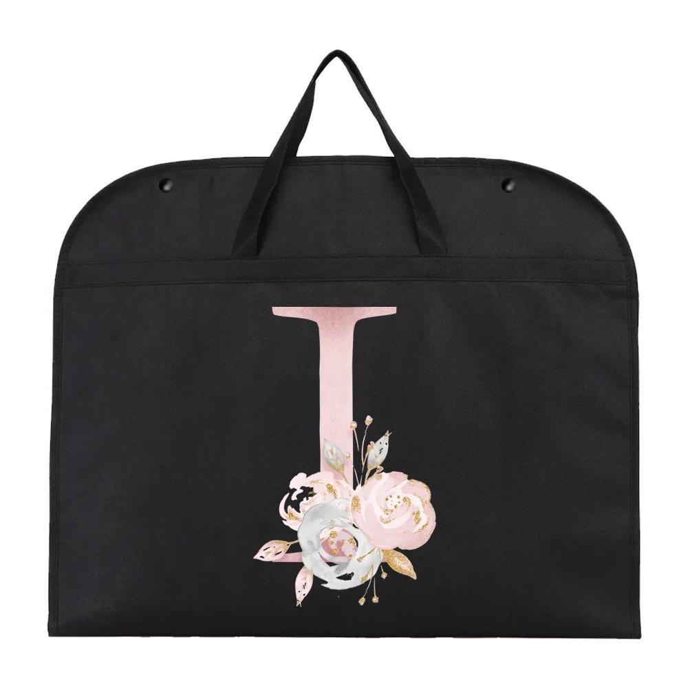 chic pink floral letter print garment bag foldable moisture proof clothing cover with zipper for travel storage details 14