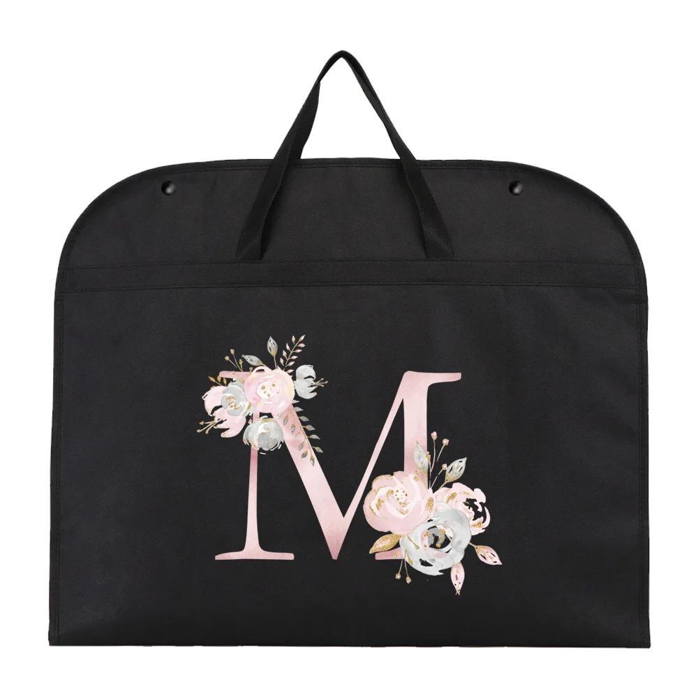 chic pink floral letter print garment bag foldable moisture proof clothing cover with zipper for travel storage details 18