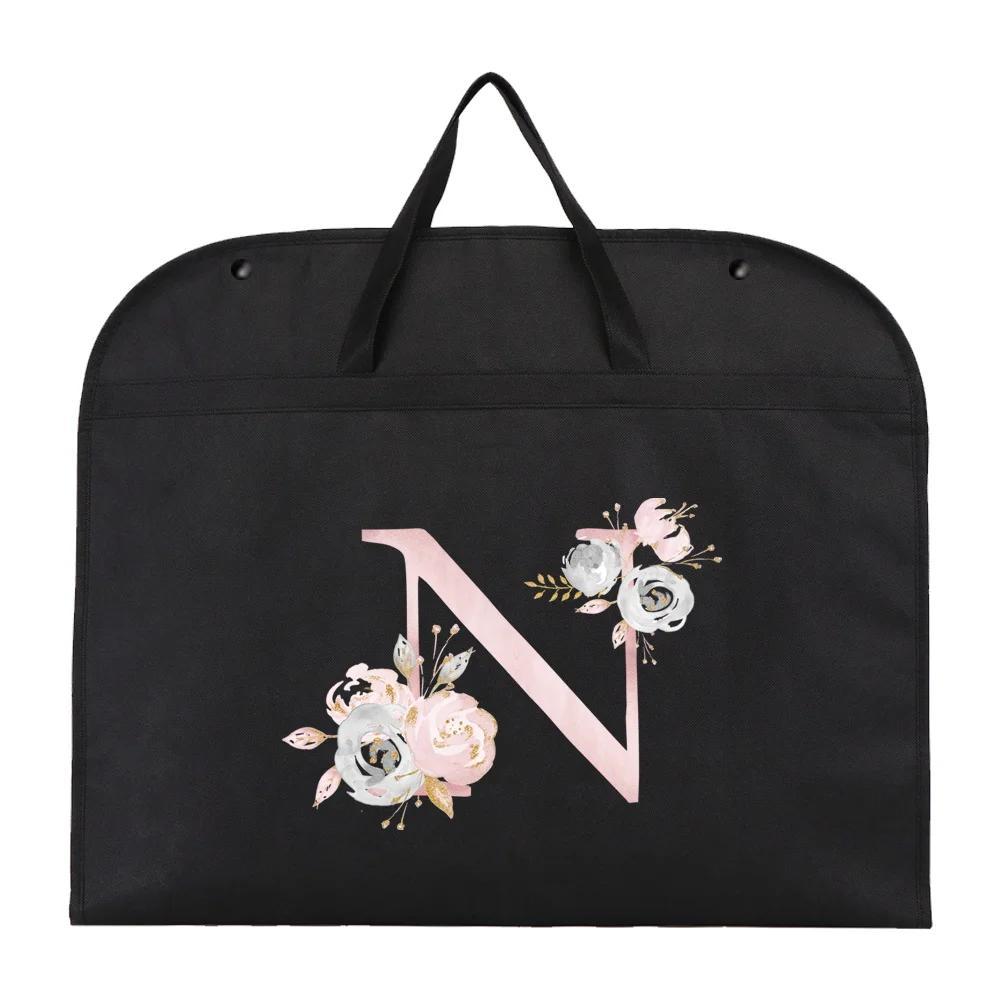 chic pink floral letter print garment bag foldable moisture proof clothing cover with zipper for travel storage details 19