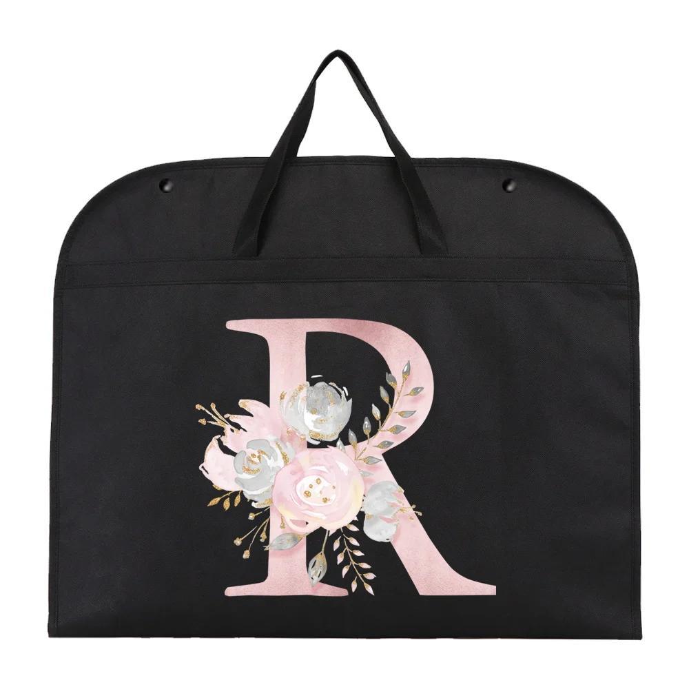 chic pink floral letter print garment bag foldable moisture proof clothing cover with zipper for travel storage details 23