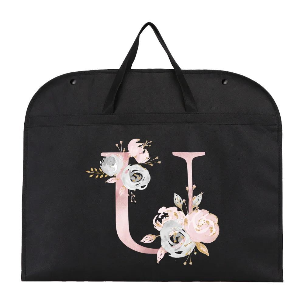 chic pink floral letter print garment bag foldable moisture proof clothing cover with zipper for travel storage details 26