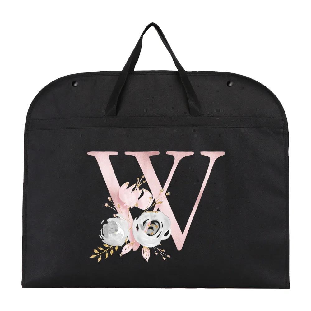 chic pink floral letter print garment bag foldable moisture proof clothing cover with zipper for travel storage details 28