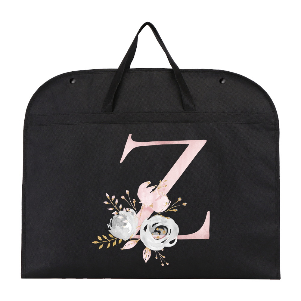 chic pink floral letter print garment bag foldable moisture proof clothing cover with zipper for travel storage details 31