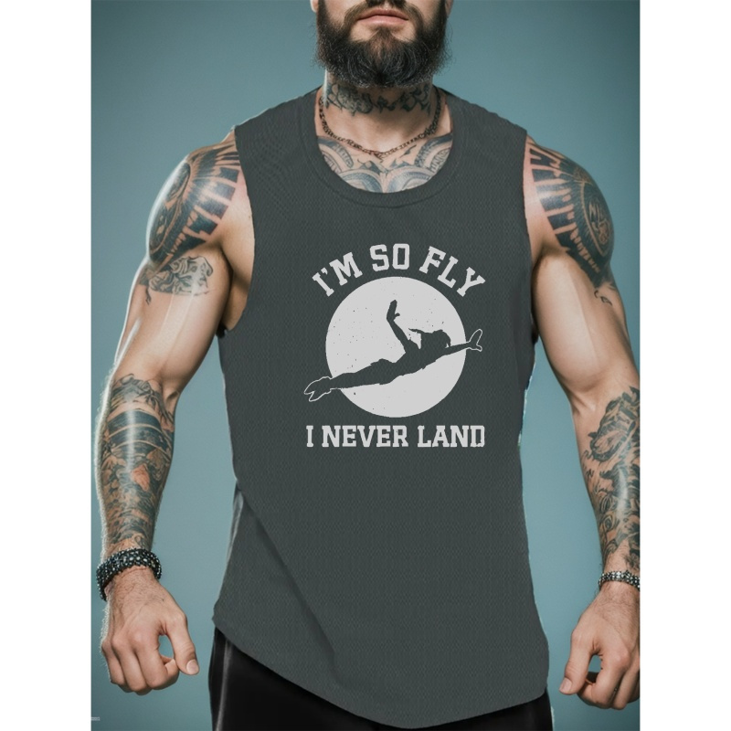 

I'm So Fly Print Sleeveless Tank Top, Men's Active Undershirts For Workout At The Gym