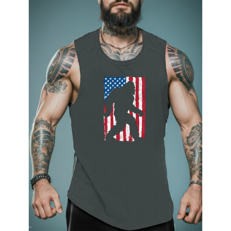 

Us Flag Print Sleeveless Tank Top, Men's Active Undershirts For Workout At The Gym