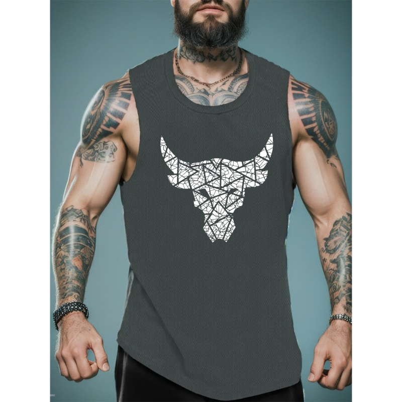 

Ox Print Sleeveless Tank Top, Men's Active Undershirts For Workout At The Gym