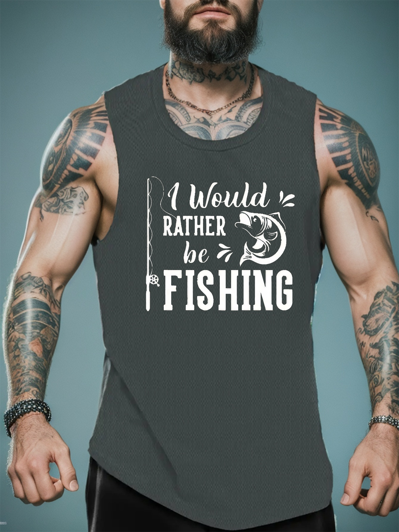 Funny 'go Fishing' Print A-shirt Tanks, Sleeveless Tank Top, Men's