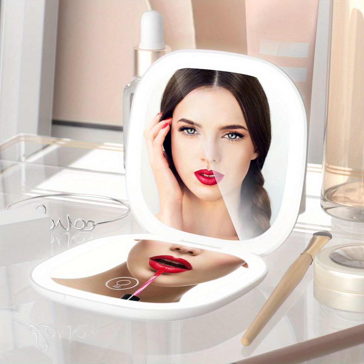 Espejo Aumento Luz Espejo Maquillaje Iluminado Recargable - Temu
