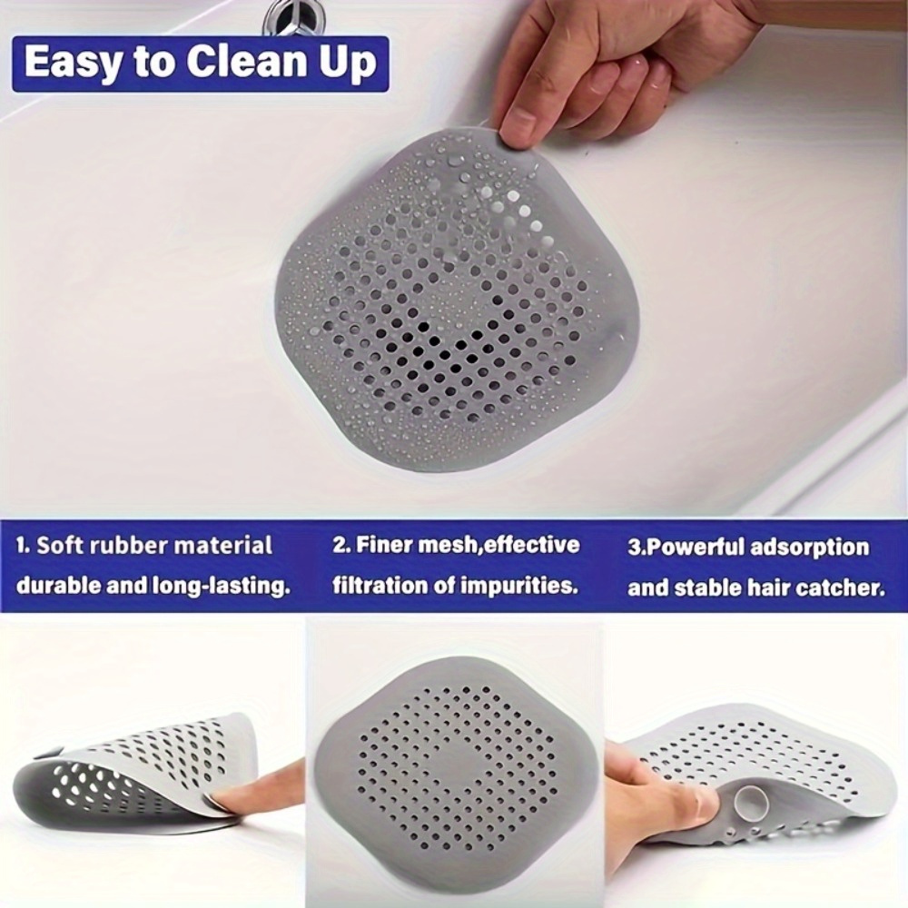 2pc Drain Hair Catcher With Suction Cup Durable Silicone Square Drain Cover  For Shower Anti Sink Clogging Floor Cover Shower Drain Hair Outlet Filter  For Bathroom Tub And Kitchen 2023 - US $3.99